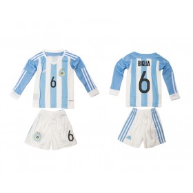 Camisolas de Futebol Argentina Biglia 6 Criança Equipamento Principal 2016 Manga Comprida