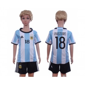 Camisolas de Futebol Argentina Pastore 18 Criança Equipamento Principal 2016 Manga Curta