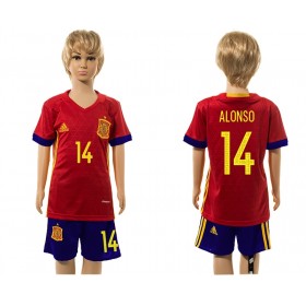 Camisolas de Futebol Espanha Alonso 14 Criança Equipamento Principal 2016 Manga Curta