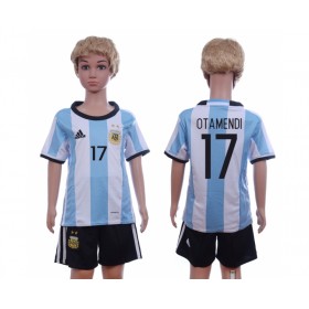 Camisolas de Futebol Argentina Otamendi 17 Criança Equipamento Principal 2016 Manga Curta