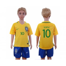 Camisolas de Futebol Brasil Kaka 10 Criança Equipamento Principal 2016 Manga Curta