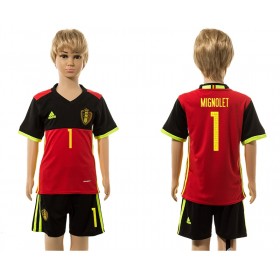 Camisolas de Futebol Bélgica Mignolet 1 Criança Equipamento Principal 2016 Manga Curta