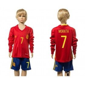 Camisolas de Futebol Espanha Morata 7 Criança Equipamento Principal 2016 Manga Comprida