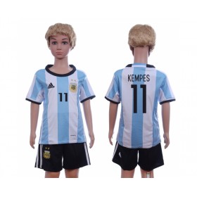 Camisolas de Futebol Argentina Kempes 11 Criança Equipamento Principal 2016 Manga Curta