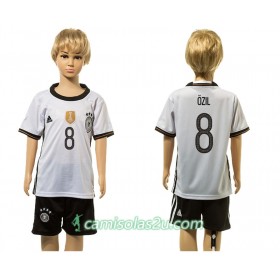 Camisolas de Futebol Alemanha Ozil 8 Criança Equipamento Principal 2016 Manga Curta