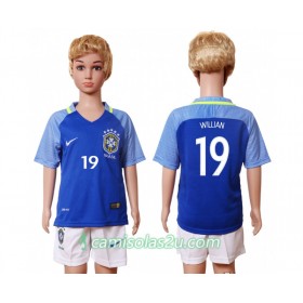 Camisolas de Futebol Brasil Willian 19 Criança Equipamento Alternativa 2016 Manga Curta
