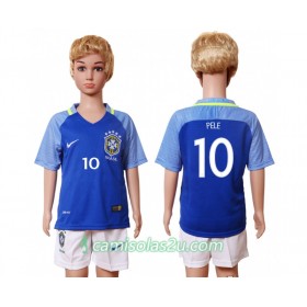 Camisolas de Futebol Brasil Pele 10 Criança Equipamento Alternativa 2016 Manga Curta