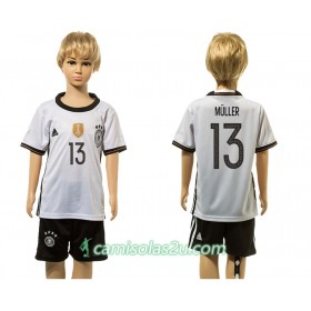 Camisolas de Futebol Alemanha Muller 13 Criança Equipamento Principal 2016 Manga Curta