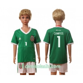 Camisolas de Futebol México Campos 1 Criança Equipamento Principal 2016 Manga Curta