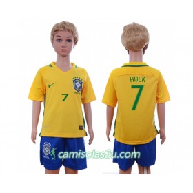 Camisolas de Futebol Brasil Hulk 7 Criança Equipamento Principal 2016 Manga Curta