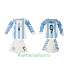 Camisolas de Futebol Argentina Higuain 9 Criança Equipamento Principal 2016 Manga Comprida