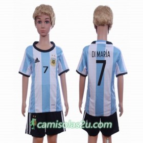 Camisolas de Futebol Argentina Di Maria 7 Criança Equipamento Principal 2016 Manga Curta