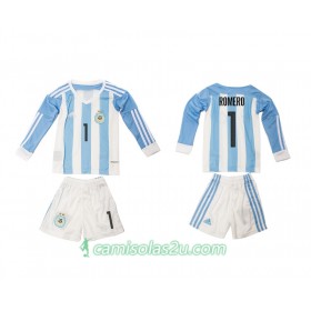 Camisolas de Futebol Argentina Romero 1 Criança Equipamento Principal 2016 Manga Comprida