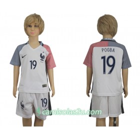 Camisolas de Futebol França Paul Pogba 19 Criança Equipamento Alternativa 2016 Manga Curta