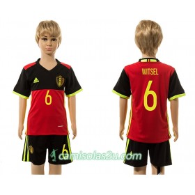 Camisolas de Futebol Bélgica Witsel 6 Criança Equipamento Principal 2016 Manga Curta
