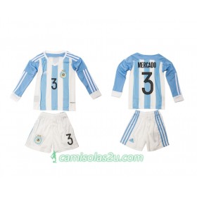 Camisolas de Futebol Argentina Mercado 3 Criança Equipamento Principal 2016 Manga Comprida
