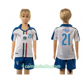 Camisolas de Futebol Itália Pirlo 21 Criança Equipamento Alternativa 2016 Manga Curta