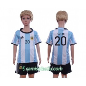 Camisolas de Futebol Argentina Gaitan 20 Criança Equipamento Principal 2016 Manga Curta