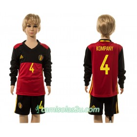 Camisolas de Futebol Bélgica Kompany 4 Criança Equipamento Principal 2016 Manga Comprida