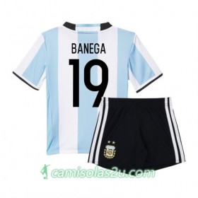 Camisolas de Futebol Argentina Banega 19 Criança Equipamento Principal 2016 Manga Curta