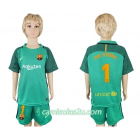 Camisolas de Futebol FC Barcelona Ter Stegen 1 Guarda Redes Criança Equipamento Principal 2017/18 Manga Curta