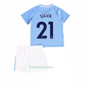 Camisolas de Futebol Manchester City David Silva 21 Criança Equipamento Principal 2017/18 Manga Curta