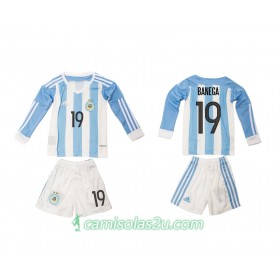 Camisolas de Futebol Argentina Banega 19 Criança Equipamento Principal 2016 Manga Comprida