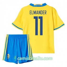 Camisolas de Futebol Suécia Elmander 11 Criança Equipamento Principal 2016 Manga Curta