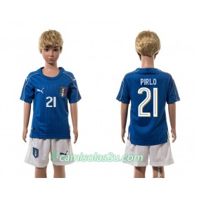 Camisolas de Futebol Itália Pirlo 21 Criança Equipamento Principal 2016 Manga Curta