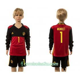 Camisolas de Futebol Bélgica Mignolet 1 Criança Equipamento Principal 2016 Manga Comprida