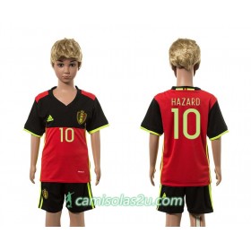 Camisolas de Futebol Bélgica Hazard 10 Criança Equipamento Principal 2016 Manga Curta