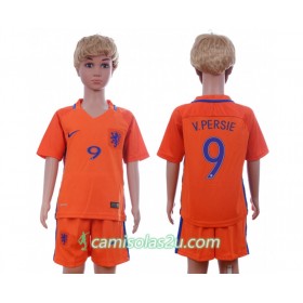 Camisolas de Futebol Holanda V.Persie 9 Criança Equipamento Principal 2016 Manga Curta