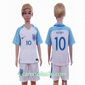 Camisolas de Futebol Inglaterra Wayne Rooney 10 Criança Equipamento Principal 2016 Manga Curta