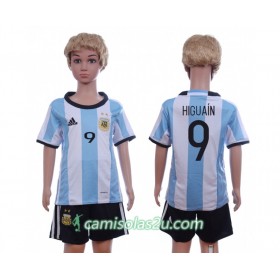 Camisolas de Futebol Argentina Higuain 9 Criança Equipamento Principal 2016 Manga Curta