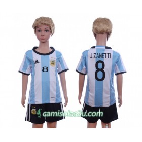 Camisolas de Futebol Argentina J.Zanetti 8 Criança Equipamento Principal 2016 Manga Curta