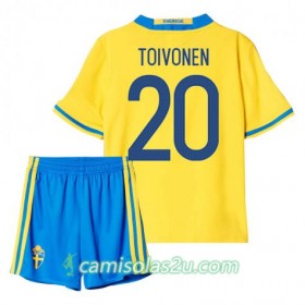 Camisolas de Futebol Suécia Toivonen 20 Criança Equipamento Principal 2016 Manga Curta