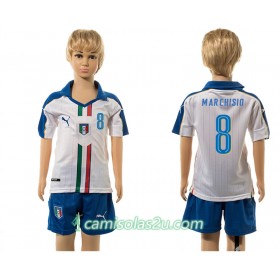 Camisolas de Futebol Itália Marchisio 8 Criança Equipamento Alternativa 2016 Manga Curta