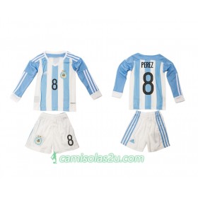 Camisolas de Futebol Argentina Perez 8 Criança Equipamento Principal 2016 Manga Comprida