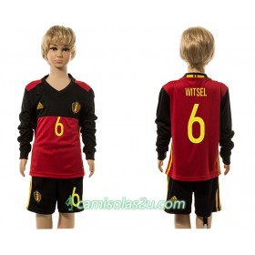 Camisolas de Futebol Bélgica Witsel 6 Criança Equipamento Principal 2016 Manga Comprida