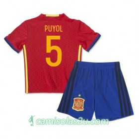 Camisolas de Futebol Espanha Puyol 5 Criança Equipamento Principal 2016 Manga Curta