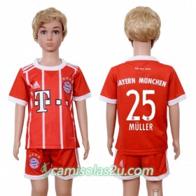 Camisolas de Futebol Bayern München Thomas Muller 25 Criança Equipamento Principal 2017/18 Manga Curta