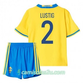 Camisolas de Futebol Suécia Lustig 2 Criança Equipamento Principal 2016 Manga Curta