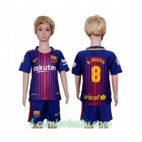 Camisolas de Futebol FC Barcelona Andres Iniesta 8 Criança Equipamento Principal 2017/18 Manga Curta