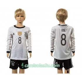 Camisolas de Futebol Alemanha Ozil 8 Criança Equipamento Principal 2016 Manga Comprida