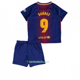 Camisolas de Futebol FC Barcelona Luis Suarez 9 Criança Equipamento Principal 2017/18 Manga Curta