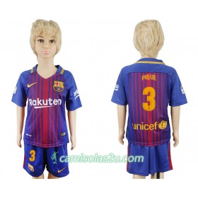Camisolas de Futebol FC Barcelona Gerard Pique 3 Criança Equipamento Principal 2017/18 Manga Curta