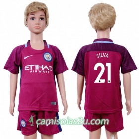 Camisolas de Futebol Manchester City David Silva 21 Criança Equipamento Alternativa 2017/18 Manga Curta