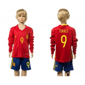 Camisolas de Futebol Espanha Torres 9 Criança Equipamento Principal 2016 Manga Comprida
