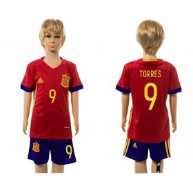 Camisolas de Futebol Espanha Torres 9 Criança Equipamento Principal 2016 Manga Curta