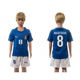 Camisolas de Futebol Itália Marchisio 8 Criança Equipamento Principal 2016 Manga Curta
